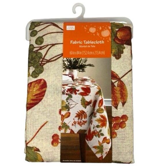 2 Mainstays Fabric Fall Thanksgiving Pumpkin Harvest Leaves Tablecloth 60" x 84" - Picture 2 of 9